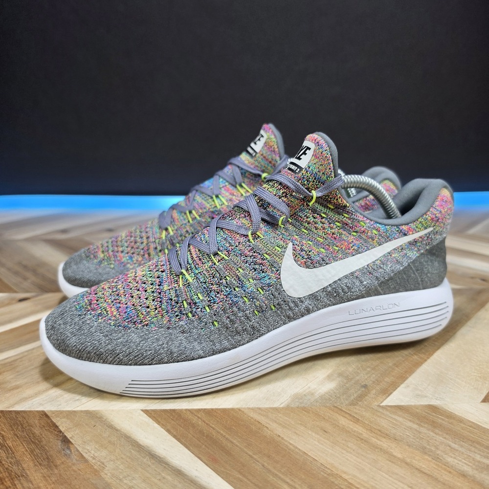 Nikeβ Lunar Epic Low Flyknit 2 Men's 9 Shoes Wolf Gray Multicolor Sprinkles - Picture 2 of 13